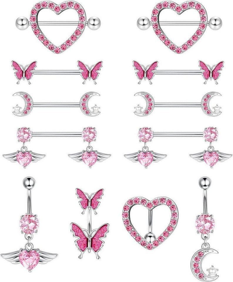 Kakonia Bauchnabelpiercing-Set Nippel- und Bauchnabelpiercing Set mit Schmuck-Design, 316L von Kakonia