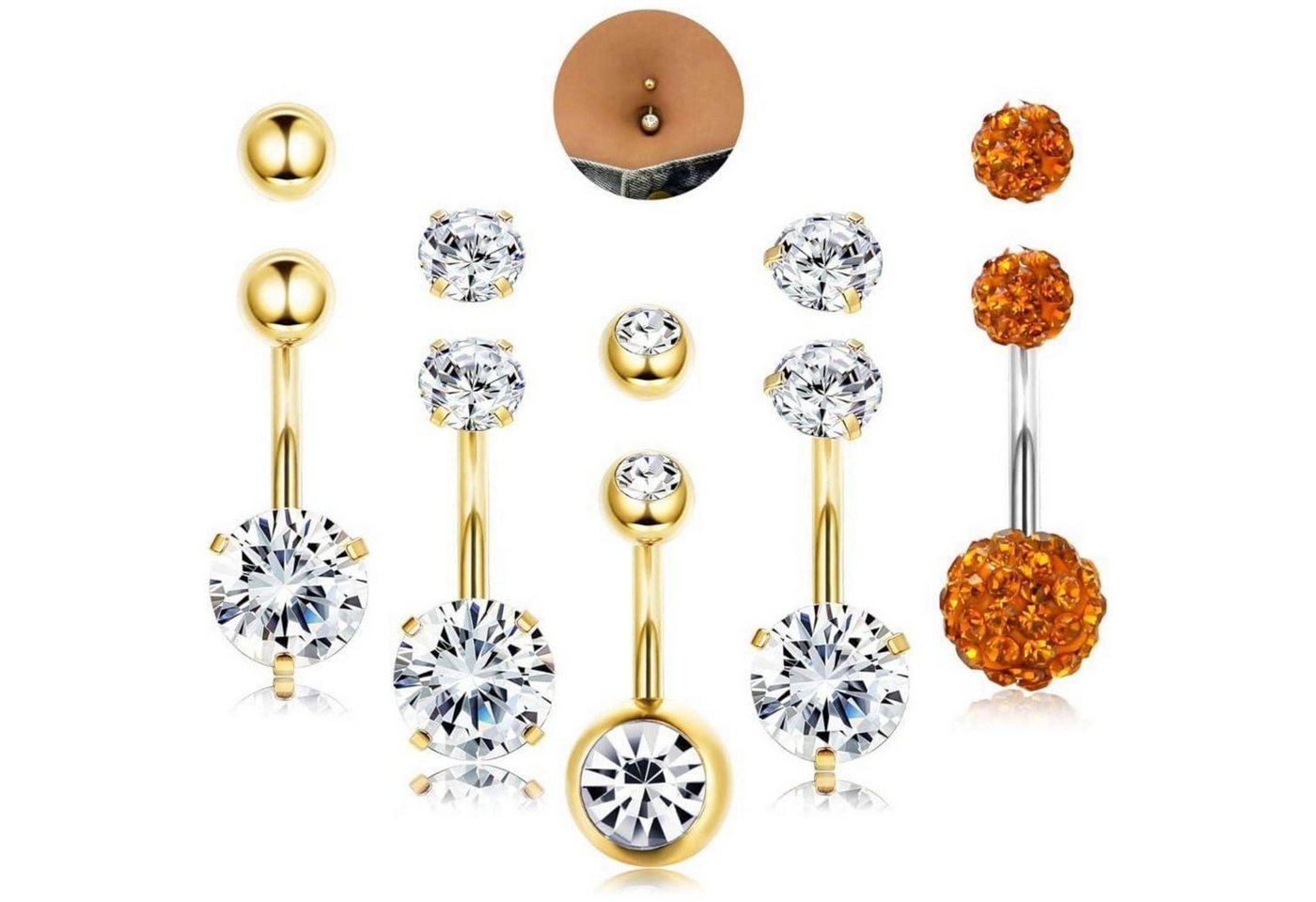 Diamday Bauchnabelpiercing Silber/Gold 14G Bauchnabelpiercing Chirurgenstahl CZ Belly Piercing von Diamday
