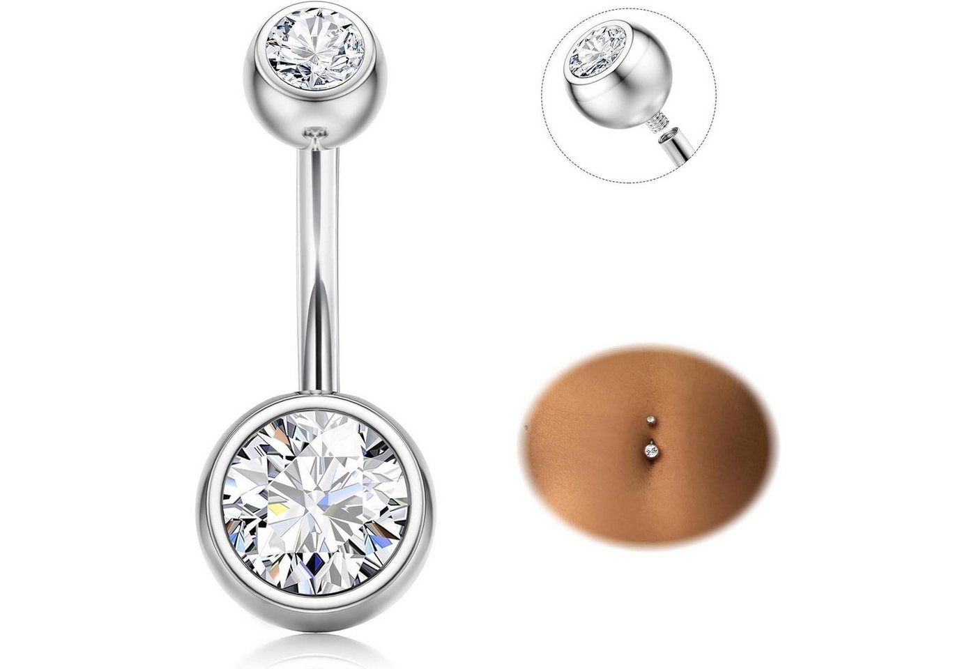LuxusKollektion Bauchnabelpiercing Titan Bauchnabelpiercing Silber CZ 14G Barbell 8/10/12/14/16mm von LuxusKollektion