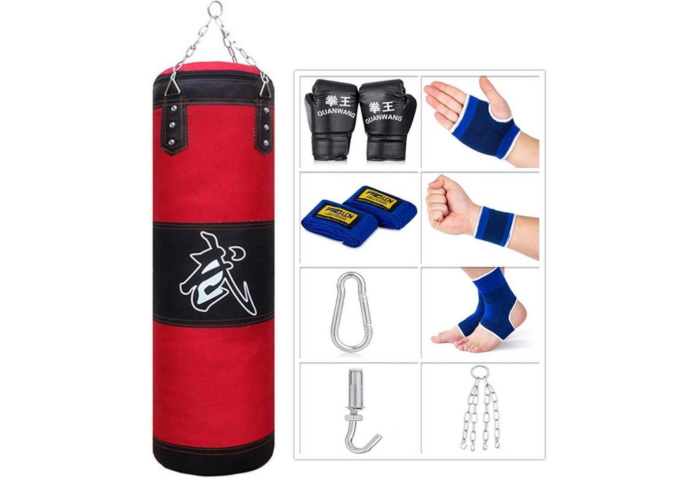 LuxusKollektion Boxhandschuhe Boxsack Hängend Sandsack Kinder Erwachsene Set MMA UFC 100/120cm Rot von LuxusKollektion