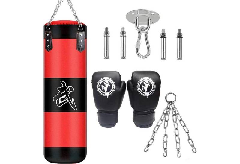 LuxusKollektion Boxhandschuhe Boxsack hängend MMA Kickbox Stahlkette Rot Schwarz + Boxhandschuhe von LuxusKollektion
