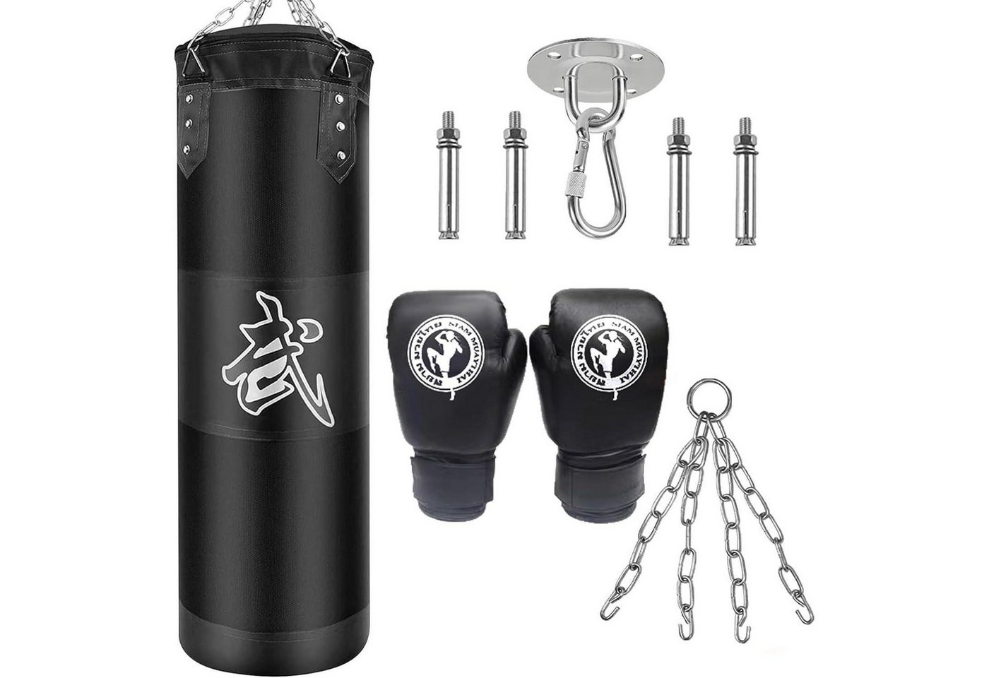 LuxusKollektion Boxhandschuhe Boxsack hängend Punchingbag MMA Kickbox Schwarz Boxhandschuhe von LuxusKollektion
