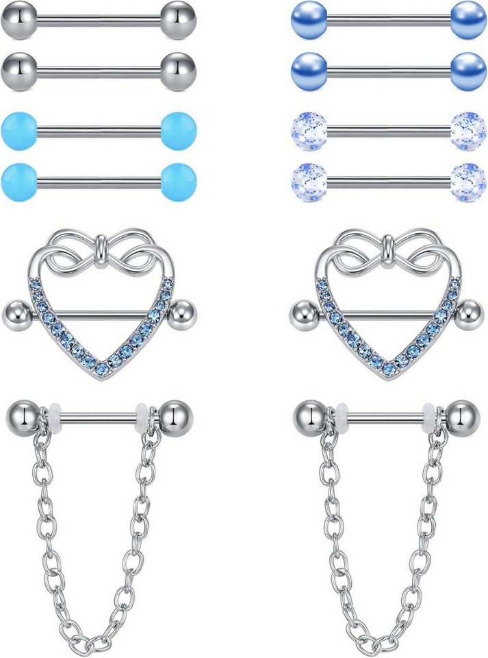 LAURITAMI Brustwarzenpiercing Brustwarzenpiercing Nippelpiercing Edelstahl Herz Barbell Set 6 Paar von LAURITAMI