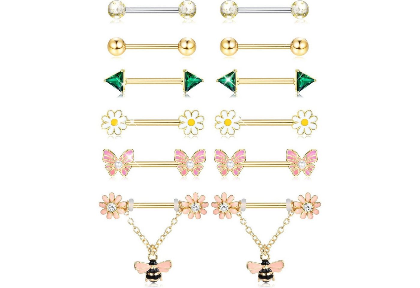 LuxusKollektion Brustwarzenpiercing-Set Brustwarzenpiercing 14G Chirurgenstahl Set Herz CZ Damen Gelb von LuxusKollektion