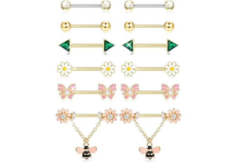 LuxusKollektion Brustwarzenpiercing-Set Brustwarzenpiercing 14G Chirurgenstahl Set Herz CZ Damen Gelb von LuxusKollektion