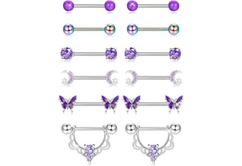 LuxusKollektion Brustwarzenpiercing-Set Brustwarzenpiercing 6 Paare 14G Chirurgenstahl Gold Damen Lila LuxusKollektion Brustwarzenpiercing-Set Brustwarzenpiercing 6 Paare 14G Chirurgenstahl Gold Damen Lila von LuxusKollektion