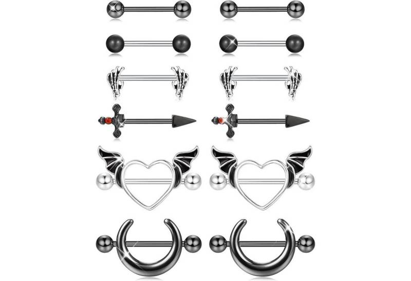 LuxusKollektion Brustwarzenpiercing-Set Nippelpiercing 14G 6 Paare Chirurgenstahl Gold Silber Damen Schwarz LuxusKollektion Brustwarzenpiercing-Set Nippelpiercing 14G 6 Paare Chirurgenstahl Gold Silber Damen Schwarz von LuxusKollektion