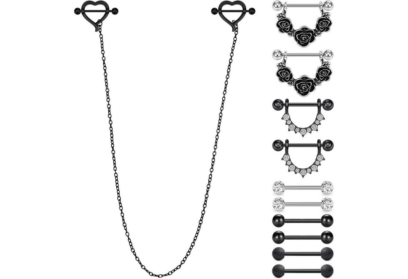 LuxusKollektion Brustwarzenpiercing-Set Nippelpiercing 14G Chirurgenstahl Frauen Schmuck Schwarz Farbe 6 Paar von LuxusKollektion