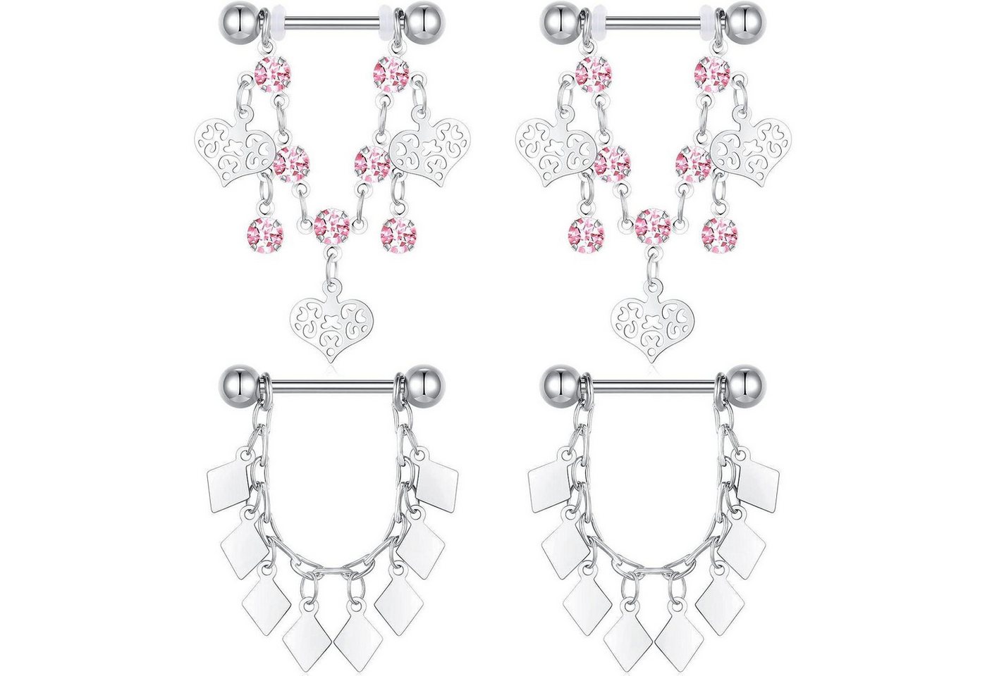 LuxusKollektion Brustwarzenpiercing-Set Nippelpiercing 14G Chirurgenstahl Frauen Schwarz Silber Rose 2 Paar von LuxusKollektion