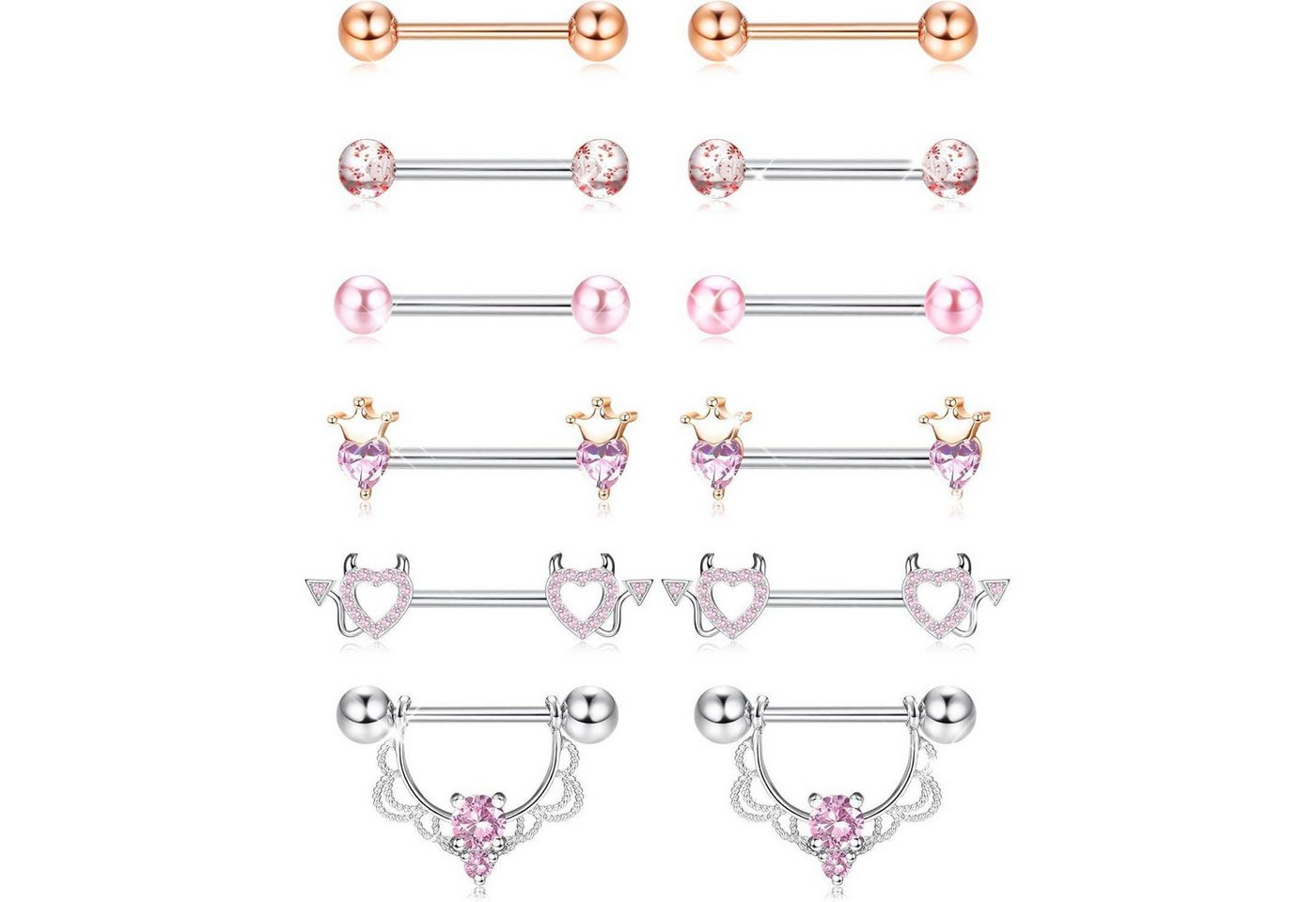 LuxusKollektion Brustwarzenpiercing-Set Nippelpiercing 6Paare 14G Chirurgenstahl Gold CZ Set Damen Rosa von LuxusKollektion