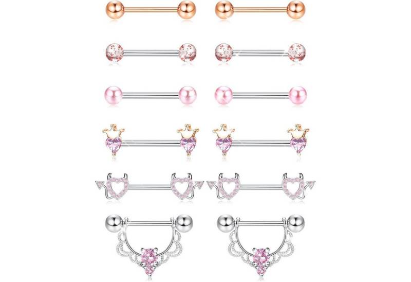 LuxusKollektion Brustwarzenpiercing-Set Nippelpiercing 6Paare 14G Chirurgenstahl Gold CZ Set Damen Rosa LuxusKollektion Brustwarzenpiercing-Set Nippelpiercing 6Paare 14G Chirurgenstahl Gold CZ Set Damen Rosa von LuxusKollektion