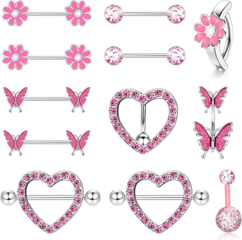 LuxusKollektion Brustwarzenpiercing-Set Nippelpiercing Bauchnabelpiercing Set Frauen Mädchen Chirurgenstahl von LuxusKollektion