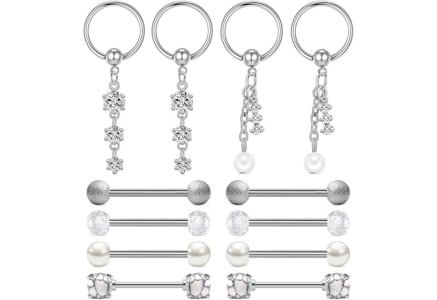 LuxusKollektion Brustwarzenpiercing-Set Nippelpiercing Chirurgenstahl 14G Schwarz Silber Farbe 6 Paar Stil C von LuxusKollektion