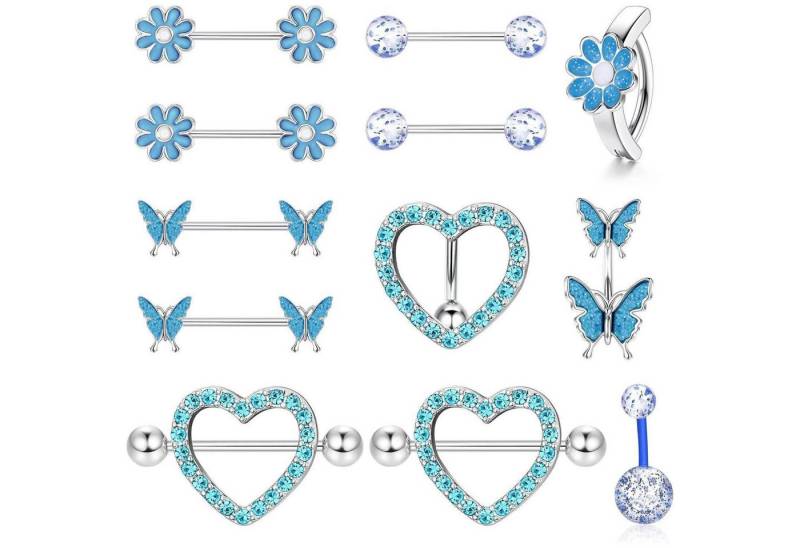 Kakonia Brustwarzenpiercing-Set Nippelpiercing und Bauchnabelpiercing Set 14G Chirurgenstahl Frauen von Kakonia