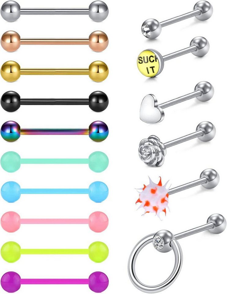 D.Bella Brustwarzenpiercing Zungenpiercing Set 16 Stück 14G 1.6mm Chirurgenstahl 16mm Stablänge von D.Bella