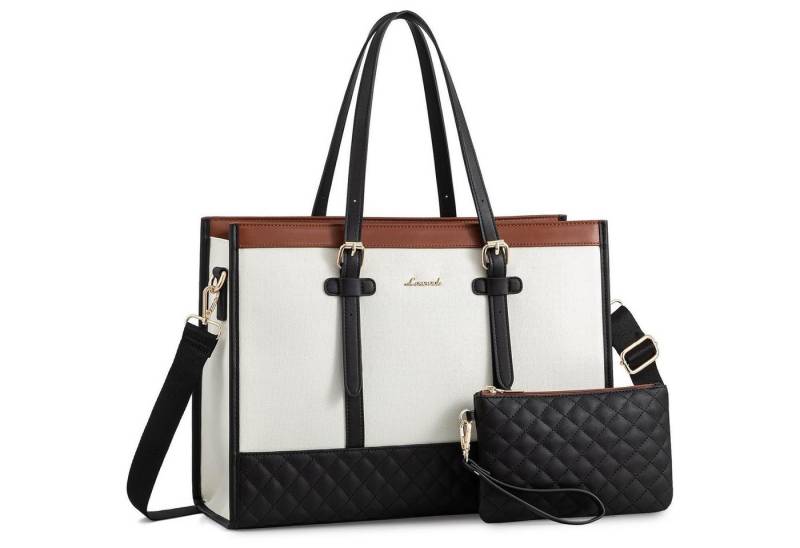 LuxusKollektion Businesstasche Damen Laptoptasche 15,6 Zoll aus Canvas und Leder in von LuxusKollektion