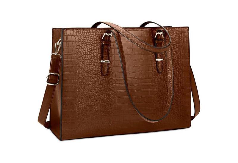 LuxusKollektion Businesstasche Handtasche Damen Shopper elegant groß 15.6 Zoll PU Leder Dunkelbraun von LuxusKollektion