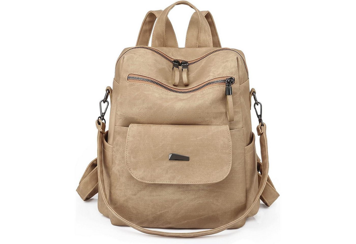 LuxusKollektion Cityrucksack Rucksack Damen Wasserdicht Diebstahlsicher PU Leder Khaki von LuxusKollektion