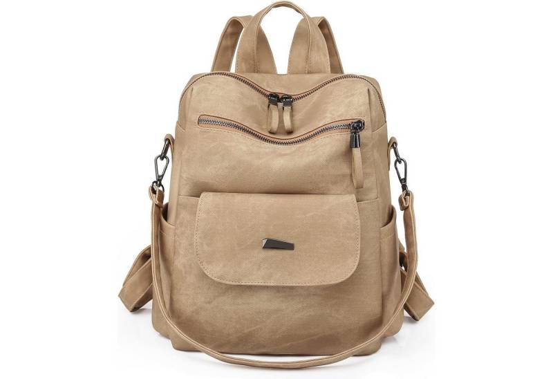 LuxusKollektion Cityrucksack Rucksack Damen Wasserdicht Diebstahlsicher PU Leder Khaki von LuxusKollektion