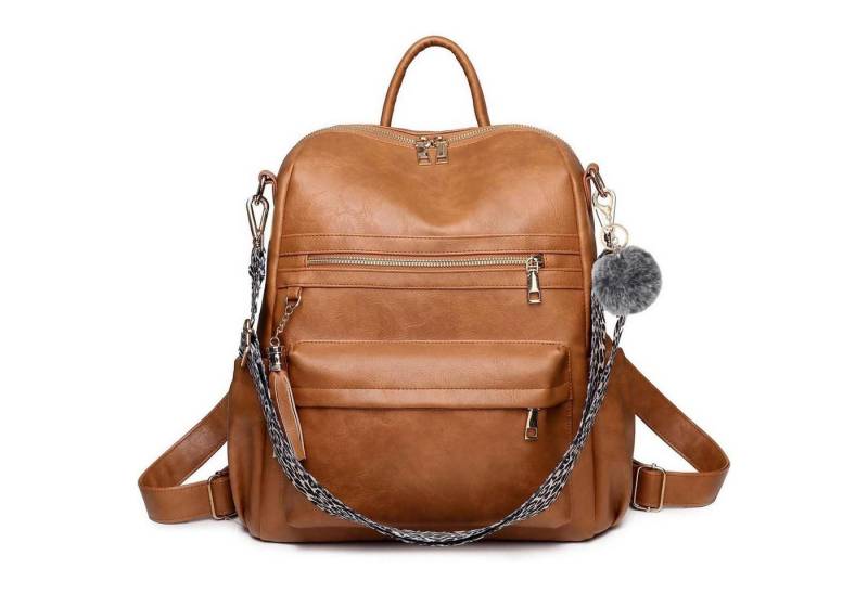 LuxusKollektion Cityrucksack Rucksack Damen wasserdicht diebstahlsicher PU Leder leicht Braun von LuxusKollektion