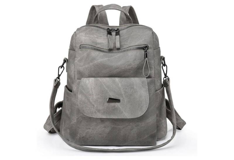 LuxusKollektion Cityrucksack Rucksack Damen wasserdicht diebstahlsicher PU Leder leicht Grau von LuxusKollektion