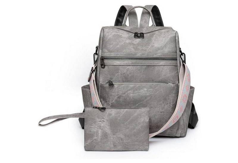 LuxusKollektion Cityrucksack Rucksack Frauen Wasserdicht Antidiebstahl PU Leichtgewicht Grau von LuxusKollektion