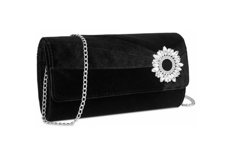 LuxusKollektion Clutch Clutch Samt Strass Kette Braut Hochzeit Damen Abendtasche Schwarz-2 von LuxusKollektion