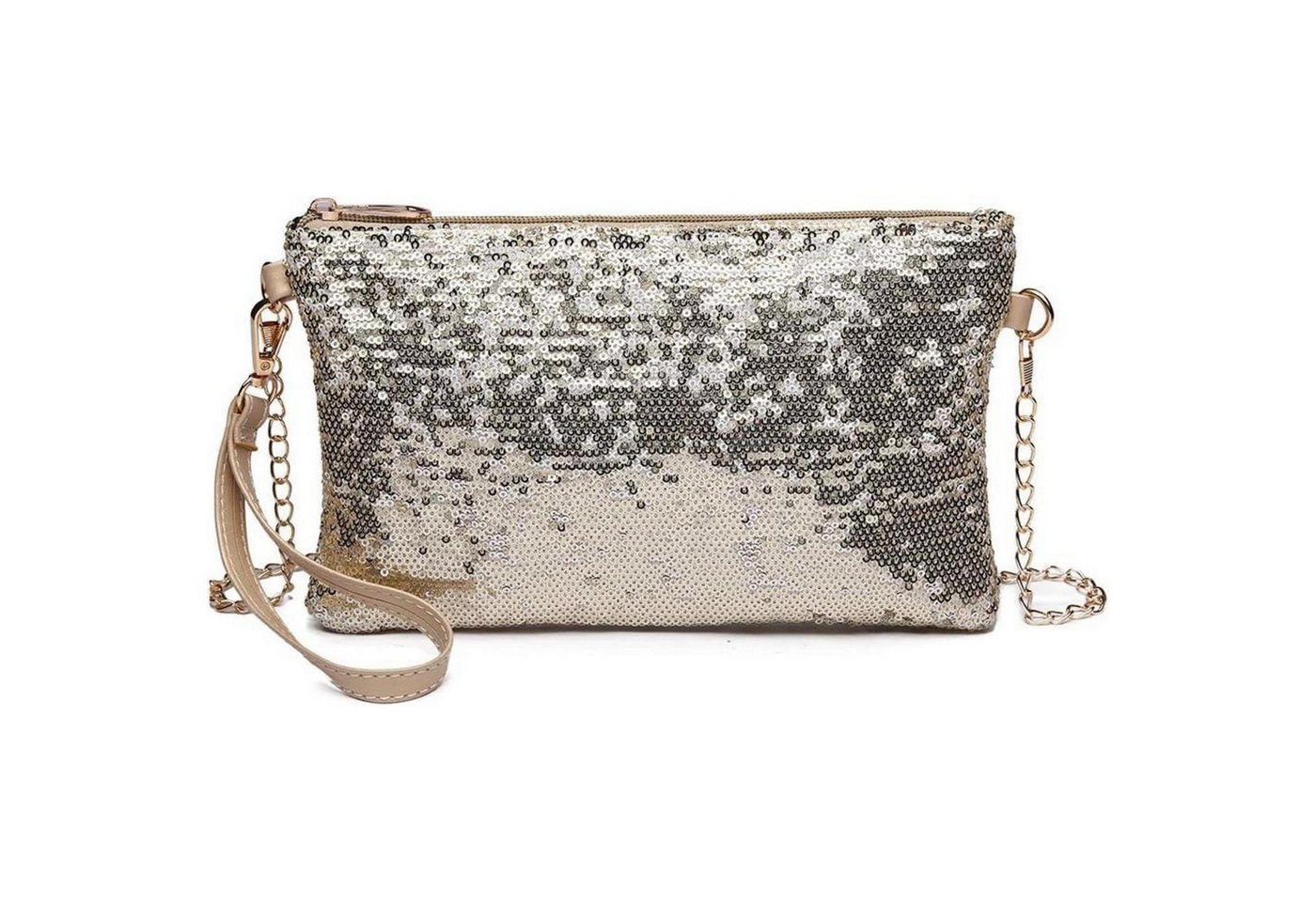 LuxusKollektion Clutch Clutches Damen Umhängetasche Pailletten Kettentasche 1-3 Helles Gold von LuxusKollektion
