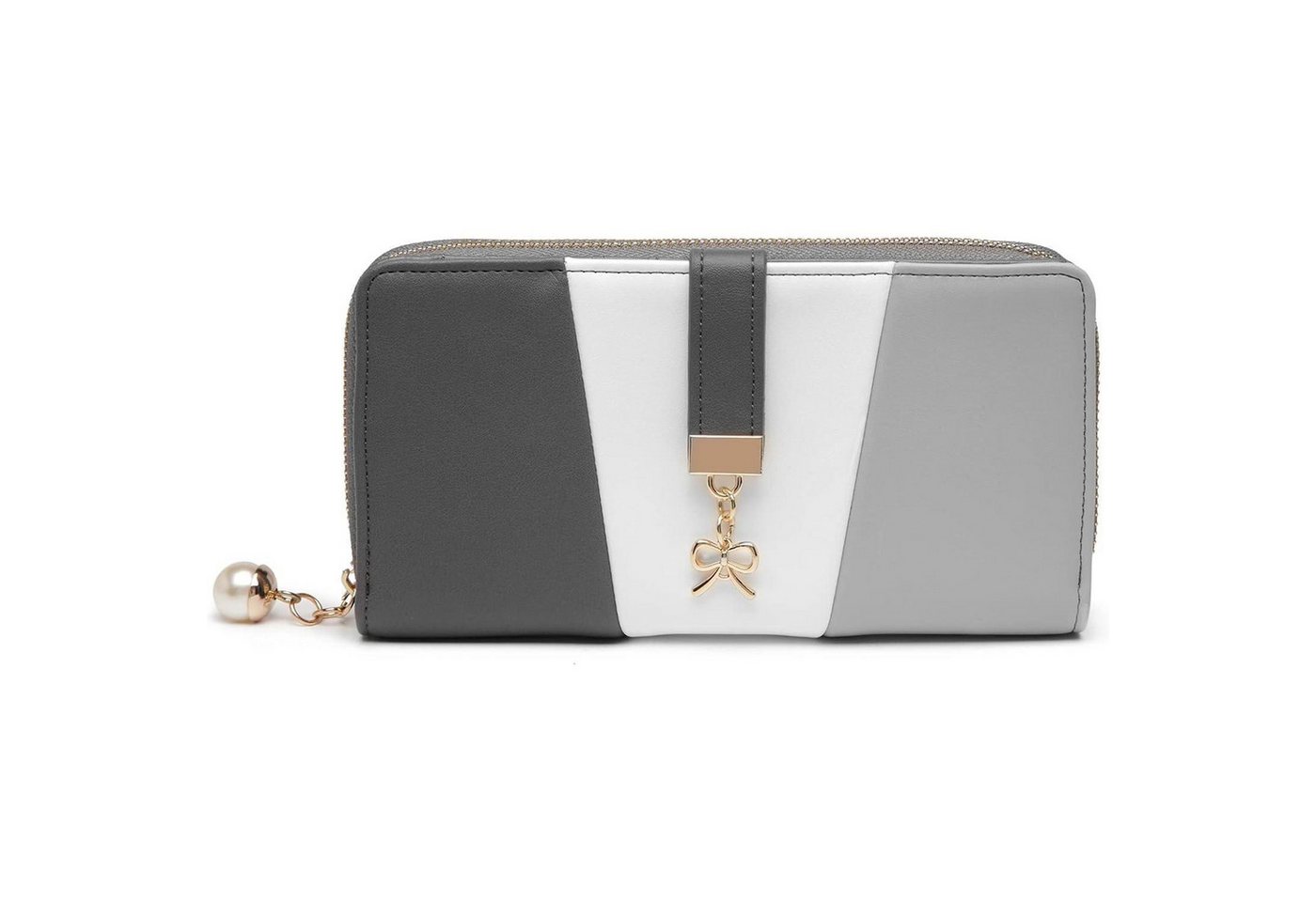 LuxusKollektion Clutch Geldbörse Damen Kunstleder Druck 1-3 Grau Weiß von LuxusKollektion