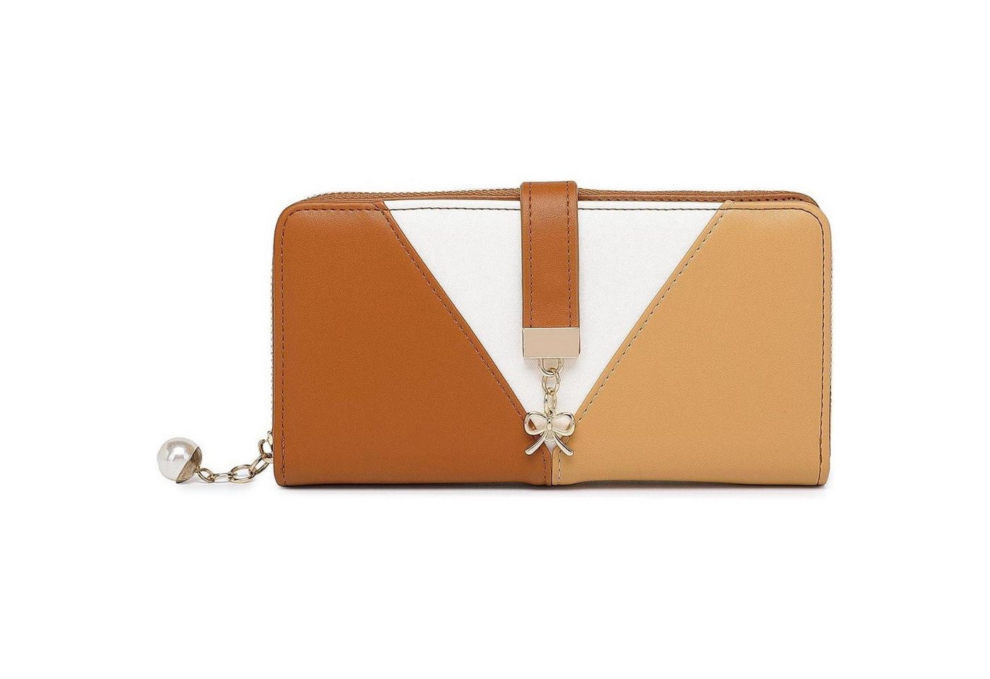 LuxusKollektion Clutch Geldbörse Damen Kunstleder weiß Druck 2-4 Braun-1 von LuxusKollektion