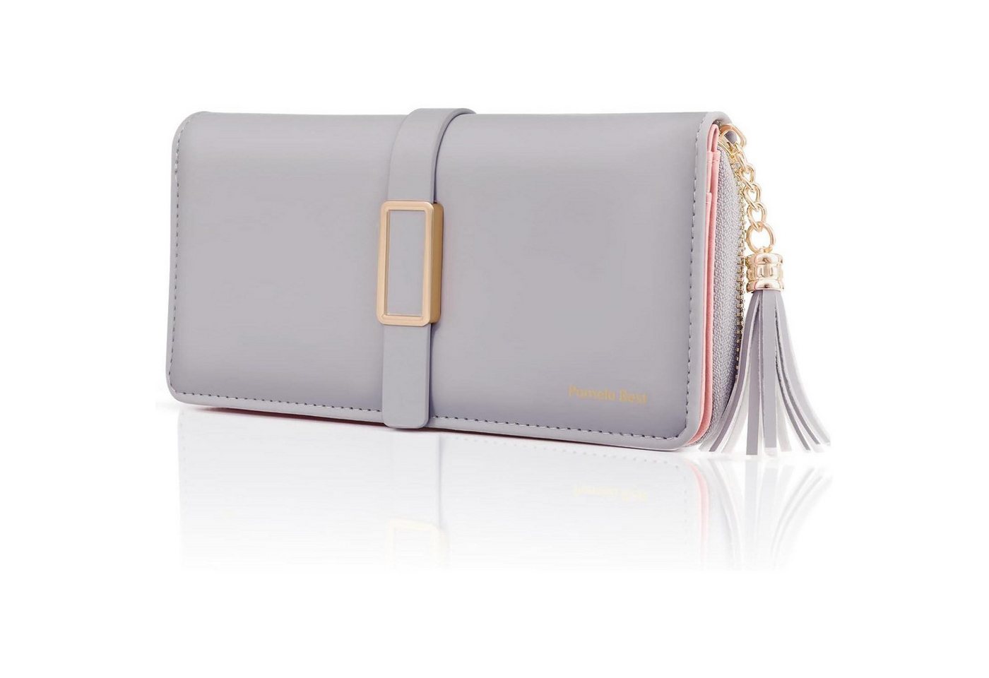 LuxusKollektion Clutch Geldbörse Damen Portmonee Mehrfarbig Gestreift Matt Grau von LuxusKollektion