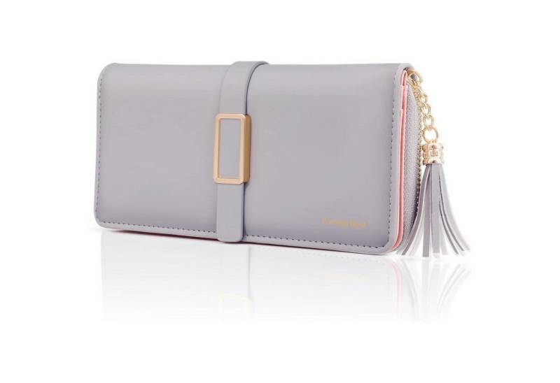 LuxusKollektion Clutch Geldbörse Damen Portmonee Mehrfarbig Gestreift Matt Grau von LuxusKollektion