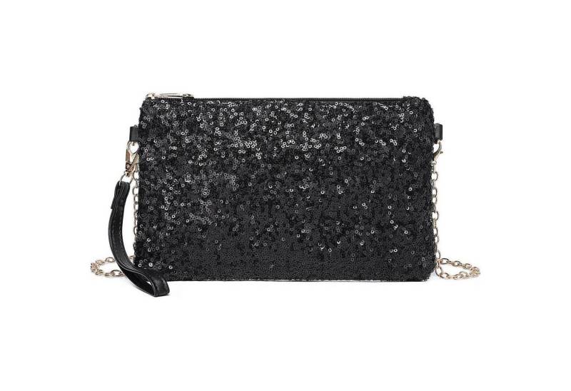 LuxusKollektion Clutch Tasche Pailletten Clutch Mini Damen Goldkette Hochzeit Schwarz von LuxusKollektion