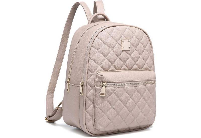 LuxusKollektion Daypack Damen Leder PU Rucksack Klein Lingge Design Tagesrucksack Beige von LuxusKollektion