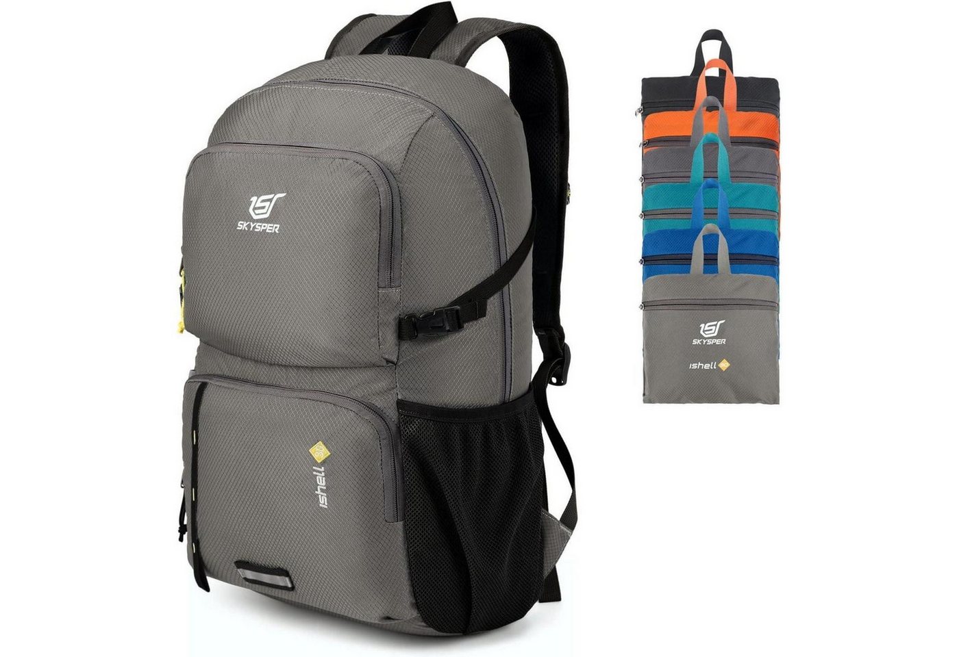 LuxusKollektion Daypack Rucksack ultraleicht faltbar wasserfest Nassfach Ishell30-hellgrau von LuxusKollektion