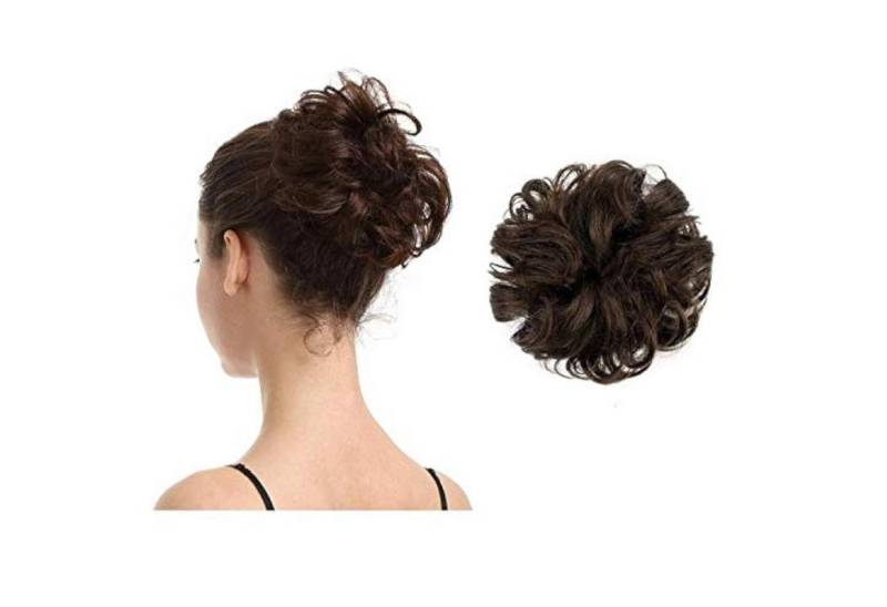 LuxusKollektion Echthaar-Extension 100% Echthaar Haarverlängerung Haarteil in Braun Locken Dutt für Damen von LuxusKollektion