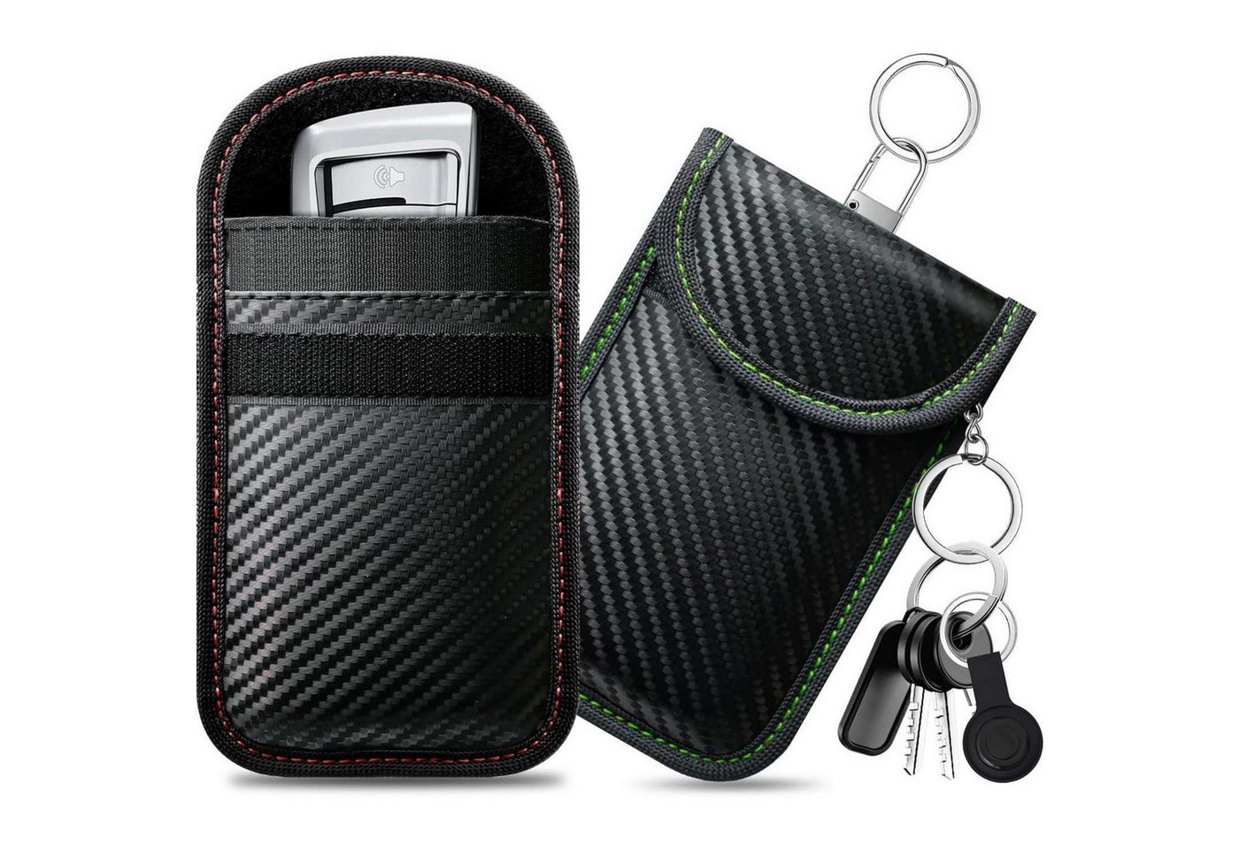 LuxusKollektion Etui Schutzhülle Keyless Go Autoschlüssel RFID Blocker Faraday Rot+grün M von LuxusKollektion