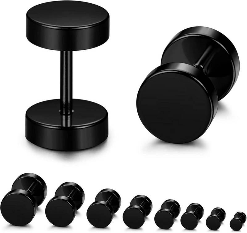 YADOCA Fake-Ear-Plug-Set 8 Paar Schwarze Herren Edelstahl Ohrstecker Set 3-10mm von YADOCA