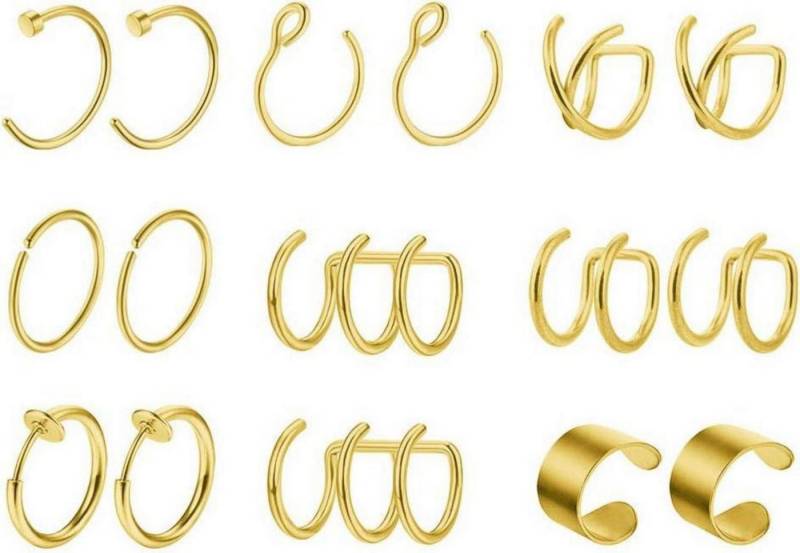 Mayhoop Fake-Ear-Plug-Set Fake Piercings Ohrklemme Ear Cuff Edelstahl Manschette Clip-on von Mayhoop