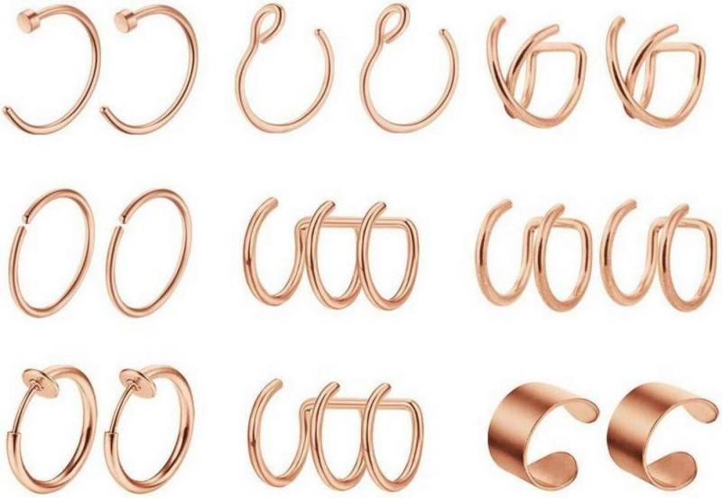 LuxusKollektion Fake-Ear-Plug-Set Fake Piercings Ohrklemme Edelstahl Ohr Manschette Clip on Frauen von LuxusKollektion