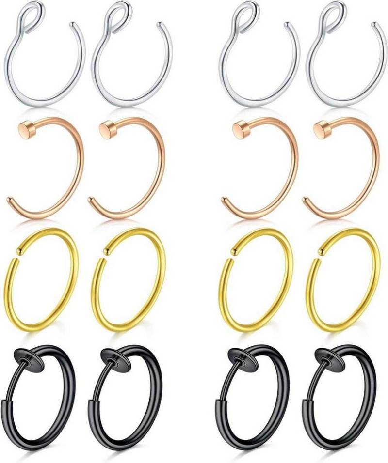 Mayhoop Fake-Ear-Plug-Set Nasenpiercings Fake Edelstahl 20G 8mm 16 Stk Lippenpiercings Ohr Ring von Mayhoop