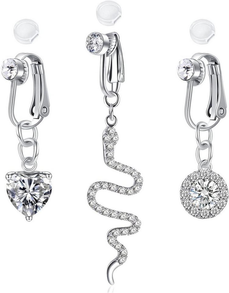 LAURITAMI Fake-Spiral-Set 3er Set Fake Bauchnabelpiercing Edelstahl Silikon-Pads Gold Silber von LAURITAMI