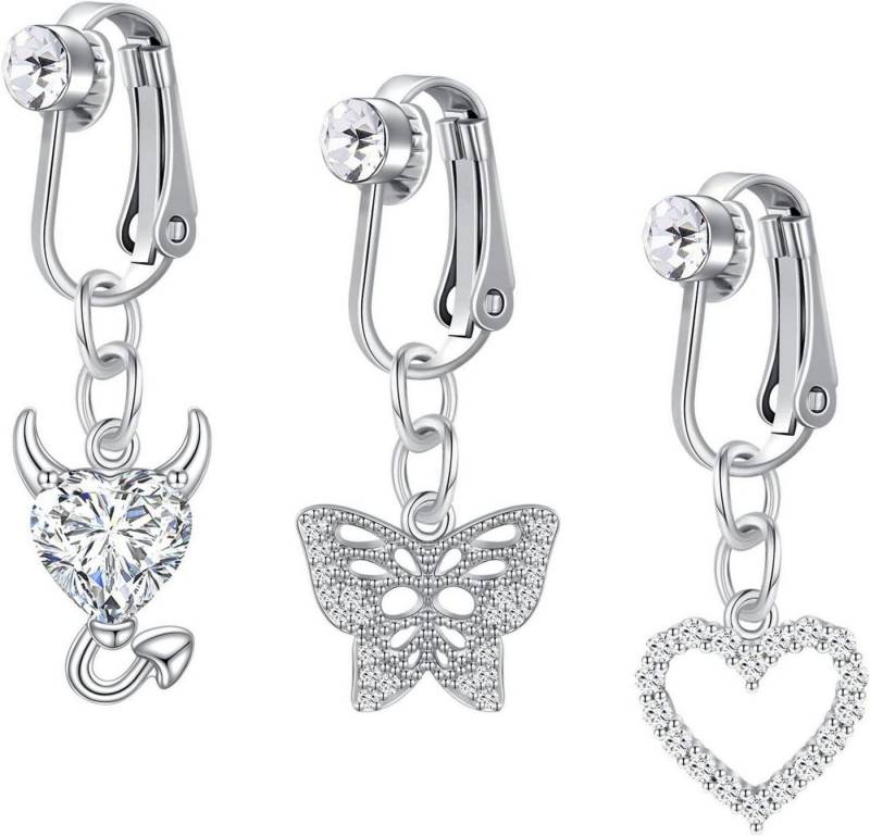 Crdifu Fake-Spiral-Set 3er Set Fake Bauchnabelpiercing Klemmen Silber Herz Schmetterling von Crdifu