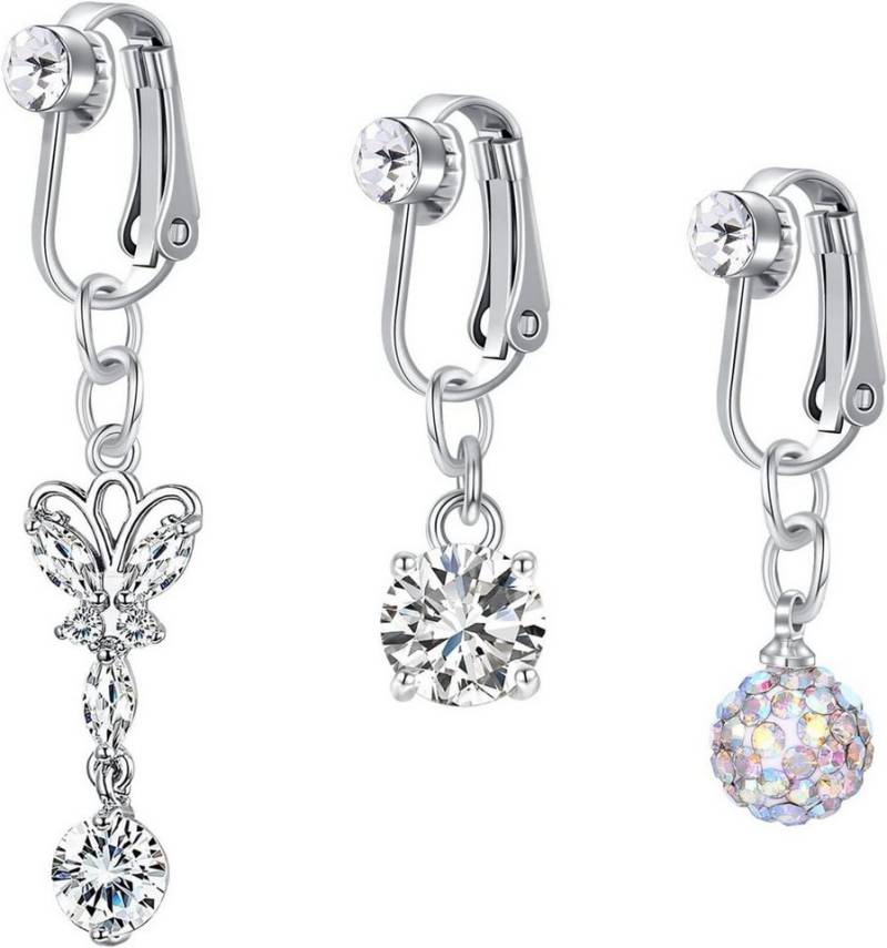 Crdifu Fake-Spiral-Set 3stk Fake Bauchnabelpiercings Klemme Silber Herz Schmetterling von Crdifu