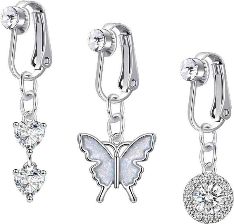 Crdifu Fake-Spiral-Set 3stk Fake Bauchnabelpiercings Silber Herz Schmetterling Clips von Crdifu