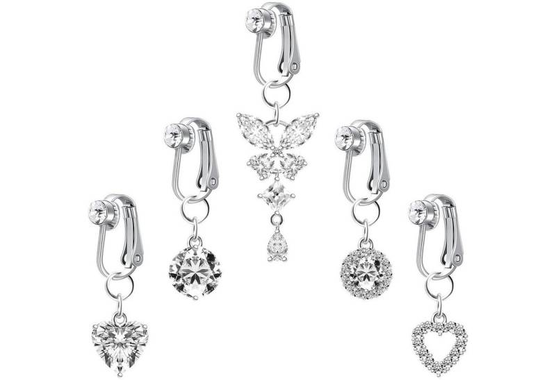 Amazluck Fake-Spiral-Set 5 Fake Bauchnabelpiercings Silber Herz Schmetterling Kristallkugel von Amazluck
