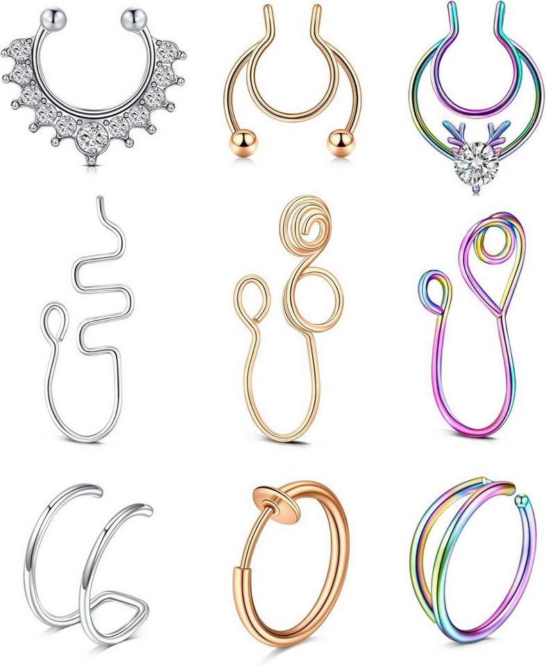 Mayhoop Fake-Spiral-Set Nasenpiercings 20G 8mm Fake Piercings Edelstahl 16Stk Hoop Nase Lippe von Mayhoop