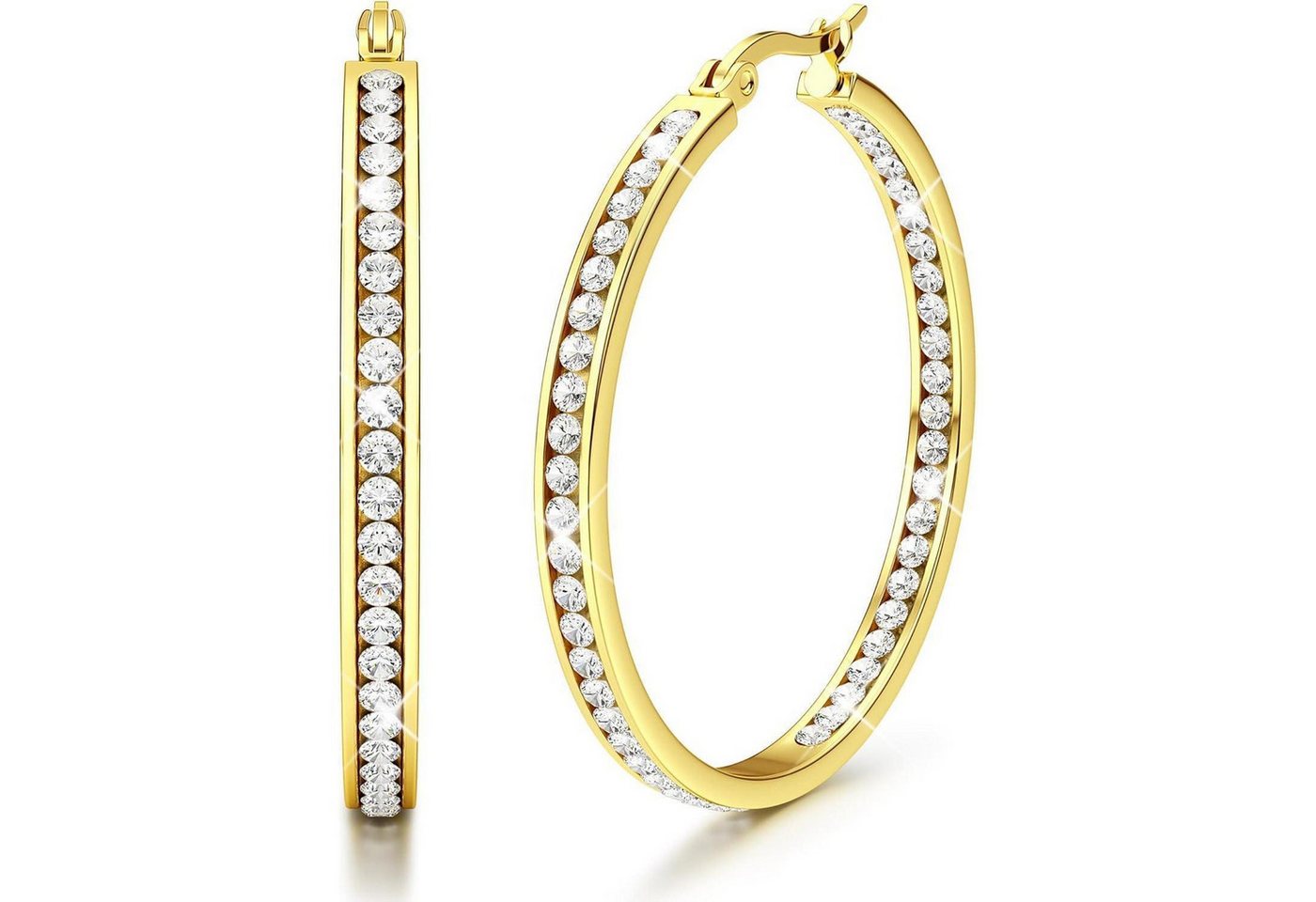 LuxusKollektion Fingerring Creolen Edelstahl Damen Hypoallergen AAA Zirkonia Gold 40.0 Millimeter von LuxusKollektion