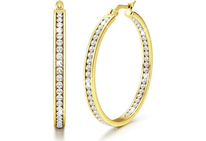 LuxusKollektion Fingerring Creolen Edelstahl Damen Hypoallergen AAA Zirkonia Gold 40.0 Millimeter von LuxusKollektion