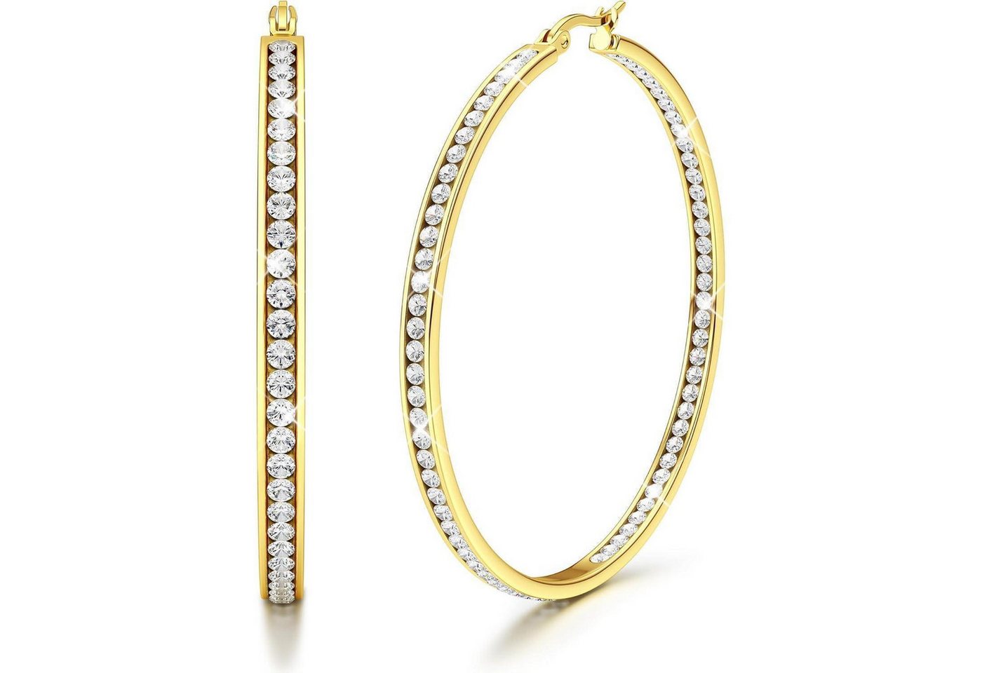 LuxusKollektion Fingerring Creolen Edelstahl Damen Hypoallergen Zirkonia Gold 50.0 Millimeter von LuxusKollektion